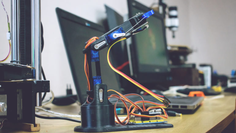 3D printed robot arm with wires and control board