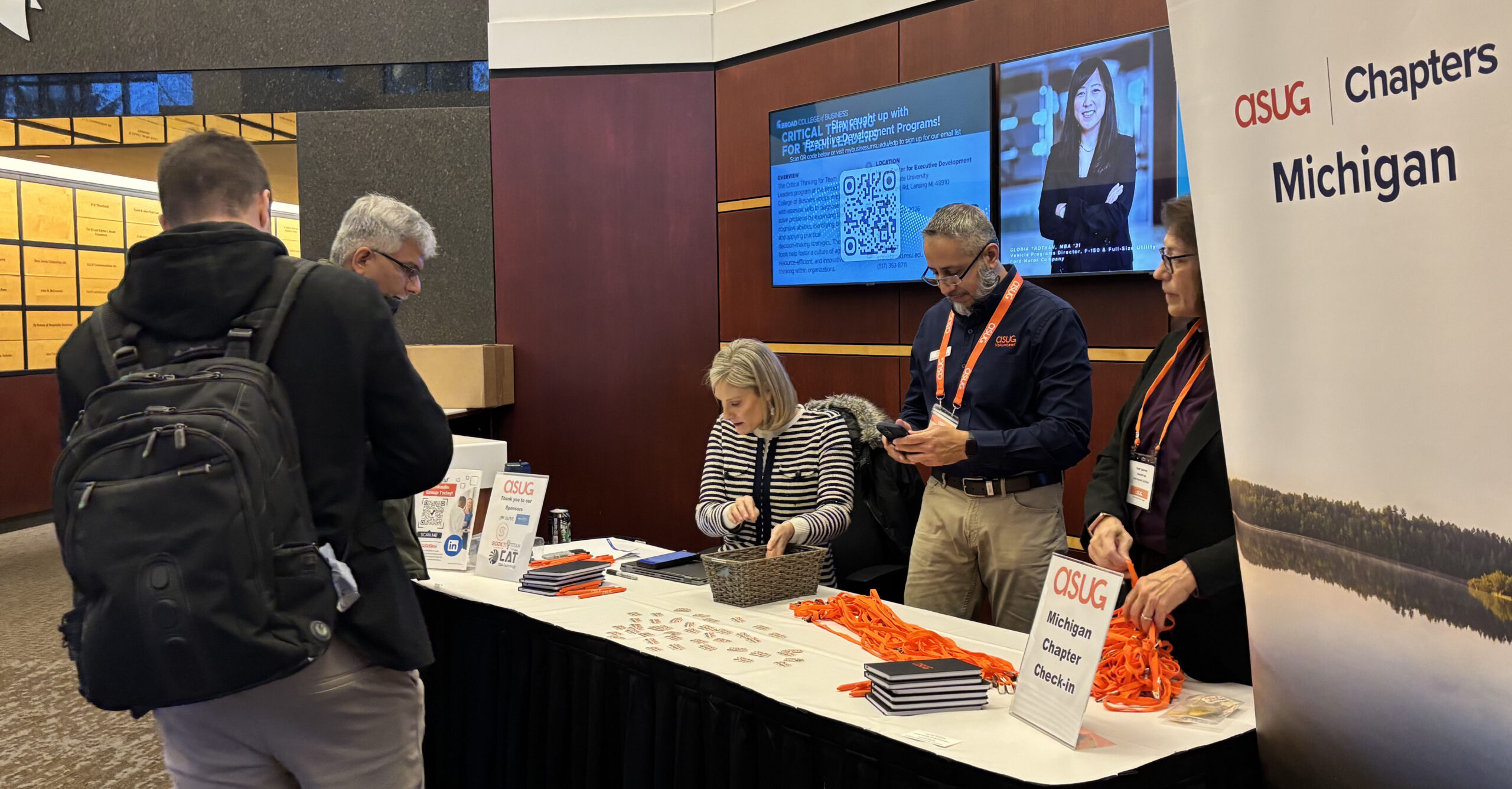Check-in table for meeting with guests checking in